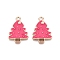 Christmas Theme Rack Plating Alloy Enamel Pendants, Cadmium Free & Lead Free, Light Gold, Christmas Trees Charm, Cerise, 24.5x16.5x2mm, Hole: 1.8mm