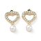 Alloy Rhinestone Pendants, Heart Charms, UV Plating, with ABS Plastic Imitation Pearl, Golden, 21.5x13.5x7mm, Hole: 1.6mm
