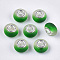 Resin European Beads, Large Hole Beads, with Silver Color Plated Brass Cores, Rubberized Style, Rondelle, Green, 14x8mm, Hole: 5mm