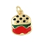 Brass Enamel Charms, Hamberger Charm, with Jump Ring, Lead Free & Cadmium Free, Long-Lasting Plated, Rack Plating, Real 18K Gold Plated, Red, 15x12x2mm, Hole: 3.4mm