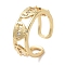 Rack Plating Brass Pave Clear Cubic Zirconia OPen Cuff Rings, Cadmium Free & Lead Free, Long-Lasting Plated, Heart with Word Love, Real 18K Gold Plated, Inner Diameter: Adjustable