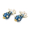 Brass Micro Pave Cubic Zirconia Enamel Pendants, Fish, Real 18K Gold Plated, Steel Blue, 36x18x12mm, Hole: 1.6mm