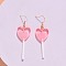 Stainless Steel Plastic Dangle Earrings, with Resin, Heart Candy, Golden, Pink, 65x20mm