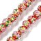 Handmade Foil Lampwork Beads Strands, Rondelle with Flower, Faceted, Red, 9.5~10x7.5~8mm, Hole: 1.1~1.5mm, about 40pcs/strand, 12.60''(32cm)