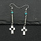 Ethnic Style Alloy Tassel Dangle Earrings, Cross, Silver