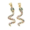 Brass Micro Pave Cubic Zirconia Pendants, Rack Plating, Snake, Lead Free & Cadmium Free, Long-Lasting Plated, Real 18K Gold Plated, 35.5x13x3mm, Hole: 4x3mm