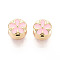 Alloy Enamel European Beads, Flat Round with Flower, Large Hole Beads, Lead Free & Nickel Free & Cadmium Free, Rack Plating, Light Gold, 10x9mm, Hole: 4.5mm