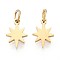 Ion Plating(IP) 304 Stainless Steel Pendants, Star Charms, with Jump Ring, Real 14K Gold Plated, 9x6x0.8mm, Hole: 2.5mm