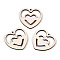 Undyed Natural Wood Pendants, Hollow Couple Heart Charms, PapayaWhip, 28.5x30x2.5mm, Hole: 1.6mm