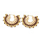 PVD Vacuum Plating 304 Stainless Steel Earrings, Glass & Brass Beaded Half Round Hoop Earrings, Saddle Brown, 31x36x3mm