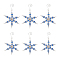 6Pcs Snowflake Glass & Alloy & Brass Pendant Decorations, with Iron S-Hook Clasps, Blue, 130mm, 6pcs/set