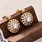 Brass Micro Pave Clear Cubic Zirconia Stud Earrings, Flower, Golden, 21.5x16mm
