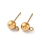 202 Stainless Steel Ball Stud Earring Findings, with 304 Stainless Steel Pins and Loop, Round, Real 18K Gold Plated, 6mm, Pin: 0.8mm