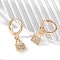 Brass Micro Pave Clear Cubic Zirconia Leverback Earrings, Rack Plating, Long-Lasting Plated, Lead Free & Cadmium Free, Lock, Golden, 23.5x7mm