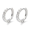Brass Micro Pave Clear Cubic Zirconia Hoop Earrings, Ring, Real Platinum Plated, 14x1.5x14.5mm