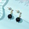 Natural Black Agate Round Beads & 304 Stainless Steel Components Dangle Earrings for Women, Golden, 24.5x28mm