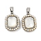 Brass Pave Shell Pendants, with ABS Plastic Imitation Pearl, Rectangle Charm, Platinum, 15.5x11.5x5mm, Hole: 4.8x2.7mm
