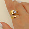 304 Stainless Steel with Cubic Zirconia Cuff Rings for Women, Real 18K Gold Plated, Teardrop, Inner Diameter: 16mm