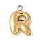 304 Stainless Steel Initial Pendants, Ion Plating(IP), Real 18K Gold Plated, Letter R, 16~18x6~18x3mm, Hole: 1.8mm