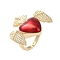 Rack Plating Heart with Wing Brass Micro Pave Cubic Zirconia Open Cuff Rings for Women, with Enamel, Cadmium Free & Lead Free, Long-Lasting Plated, Real 18K Gold Plated, Adjustable, Heart: 31x24mm