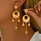 Flat Round with Flower Alloy Dangle Stud Earrings , 78x25mm