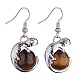 Natural Tiger Eye Chameleon Dangle Earrings with Crystal Rhinestone EJEW-A092-10P-03-2