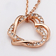 Conjuntos de joyas de collares y pendientes de aleación con doble corazón de rhinestone checos respetuosos con el medio ambiente chapado en oro rosa real SJEW-AA00031-022RG-4