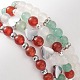 Natural Carnelian(Dyed & Heated) & Green Aventurine & White Agate Beaded Stretch Bracelet Set with Non-magnetic Synthetic Hematite Heart BJEW-JB09182-6