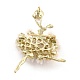 樹脂パールのバレリーナ合金ブローチ  女の子の女性のための絶妙なラインストーンの襟章  ゴールドカラー  カラフル  59x45x16.5mm  ピン：0.8mm JEWB-O009-20-2