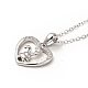 Rhodium Plated 925 Sterling Silver Rabbit with Heart Pendant Necklace with Clear Cubic Zirconia for Women NJEW-E034-01P-2