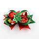 クリスマスグログランちょう結びワニのヘアクリップ  鉄のクリップ付き  レッド  プラチナ  105x135mm  クリップ：56x8mm PHAR-R167-03-1