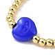 Enamel Evil Eye Heart & Brass Braided Bead Bracelet for Women KK-E033-18G-3
