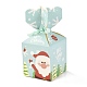 クリスマステーマ紙折りギフトボックス  リボン付き  プレゼント用キャンディークッキーラッピング  ライトシアン  サンタクロース  8.8x8.8x18cm CON-G012-03D-4