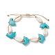 Bracelets de cheville en coquillages naturels et perles synthétiques tressées turquoise AJEW-AN00562-01-1