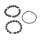 3pcs 3style roche de lave naturelle et alliage et ensemble de bracelets extensibles en perles d'hématite synthétique BJEW-JB07897-1