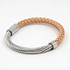 Fashionable Unisex Stainless Steel Braided Leather Cord Magnetic Clasps Bracelets BJEW-L237-06A-2
