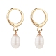 Natural Pearl Beads Drop Huggie Hoop Earrings for Women X-EJEW-JE04757-03-1