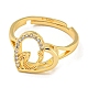 Сердце с буквой стойка покрытие латунь микро паве кубический цирконий регулируемые кольца для женщин RJEW-I105-06G-U-2