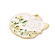 合金エナメルチャーム  ゴールドカラー  花のお守りを持った猫  ホワイト  24.5x25x1mm  穴：1.6mm ENAM-147-04B-G-2