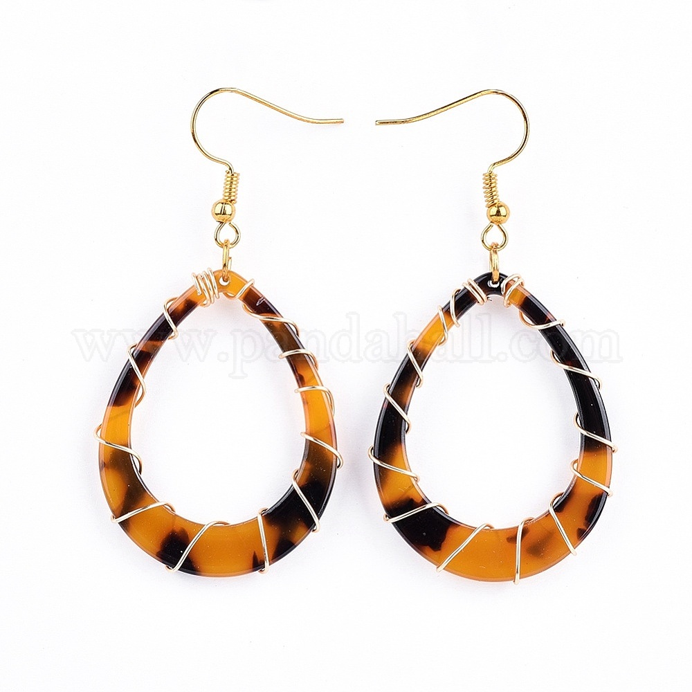 Boucles D'oreilles Vintage En Acétate De Cellulose - Motif écailles De Tortue Ambré, Dormeuses, Occasion