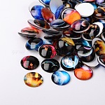 Starry Sky Printed Glass Half Round/Dome Cabochons, Mixed Color, 12x4mm