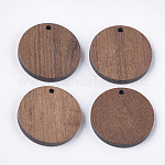 Pendenti in legno di noce, rotondo e piatto, cammello, 24.5~25x3.5mm, Foro: 2 mm