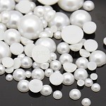 ABS Plastic Imitation Pearl Dome Cabochons, Half Round, White, 4~12x2~5mm