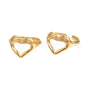 Ion Plating(IP) Rack Plating 304 Stainless Steel Heart Gesture Open Cuff Ring for Women RJEW-S405-260G