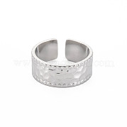 304 Stainless Steel Hammered Flat Open Cuff Ring for Women RJEW-S405-208P