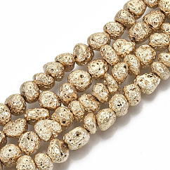 Brins de perles de pierre de lave naturelle galvanisées, pépites, plaqué or et de lumière, 6~10x6~10x5~8mm, Trou: 1mm, Environ 52~54 pcs/chapelet, 14.17 pouce ~ 14.96 pouces (36~38 cm)