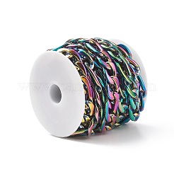 304ステンレススチールフィガロチェーン  溶接されていない  スプールで  虹色  22.5x14.5x4mm  30.5x14.5x4mm  約16.40フィート（5m）/ロール&nbsp;CHS-G022-01M