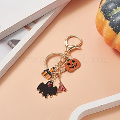 ハロウィンテーマ合金エナメルキーホルダー  鉄のキーホルダークラスプのパーツ  カボチャとおばけとお化け屋敷  ゴールドカラー  10.3cm&nbsp;KEYC-TA00012