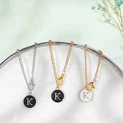 Плоские круглые подвески из эмалевого сплава с буквами AJEW-AB00184-11