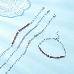 Женские браслеты на ногу с цепочкой-скрепкой из натурального тигрового глаза&nbsp;AJEW-AN00759